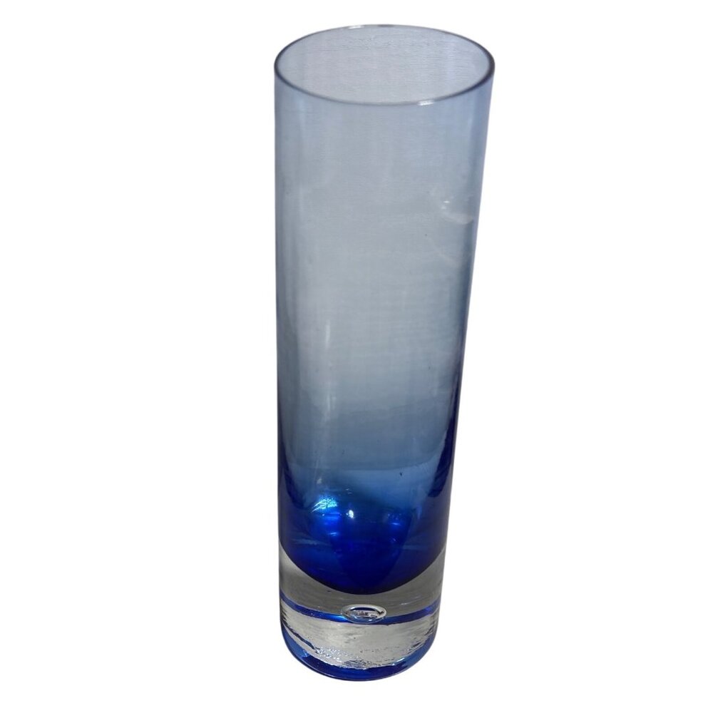 Cobalt Blue Bud Vase Weighted Bottom 8 Inch Tall Tube Vase Gradient Giftware